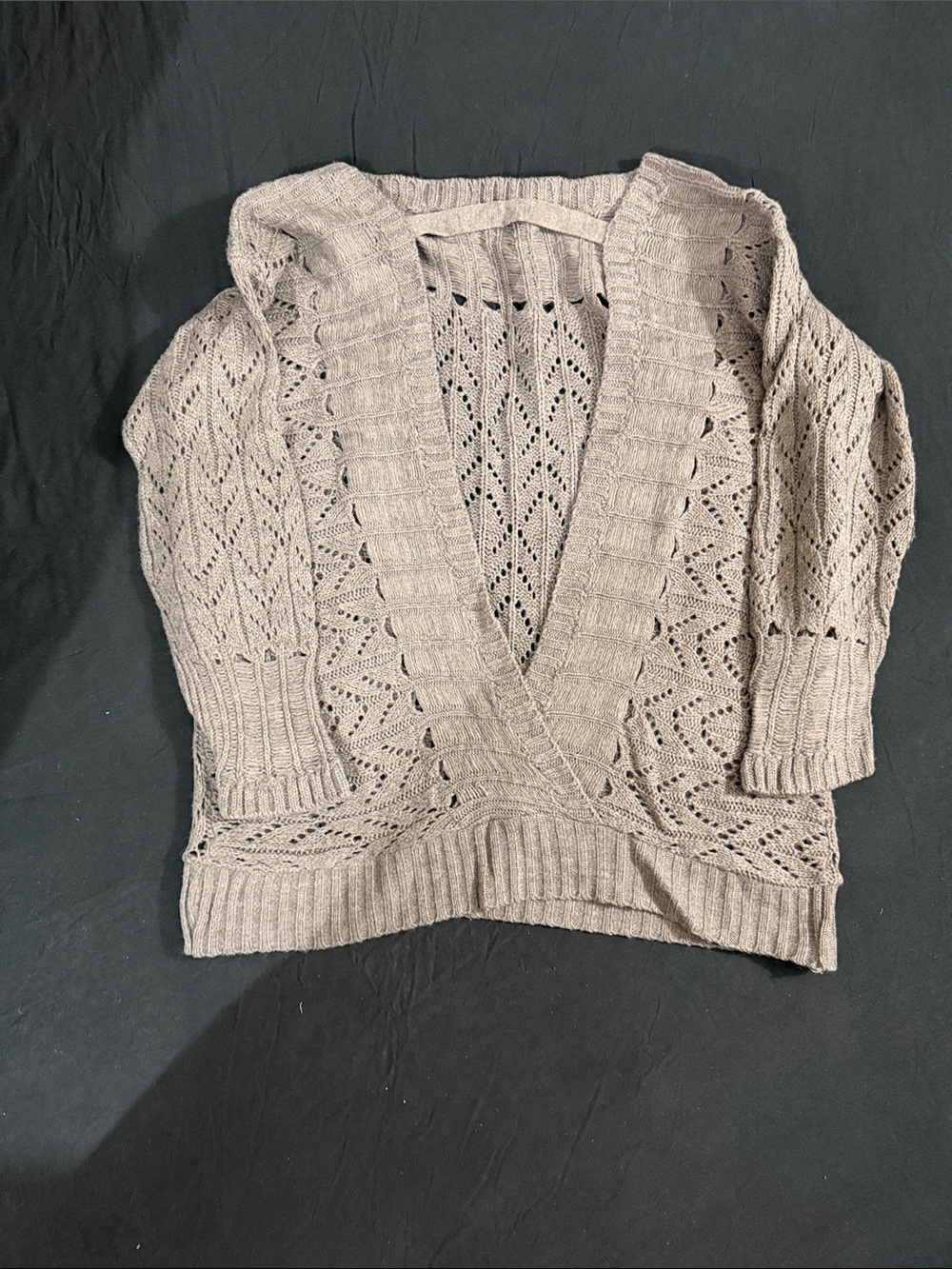 Open-back  Pointelle Knit Sweater - Taupe